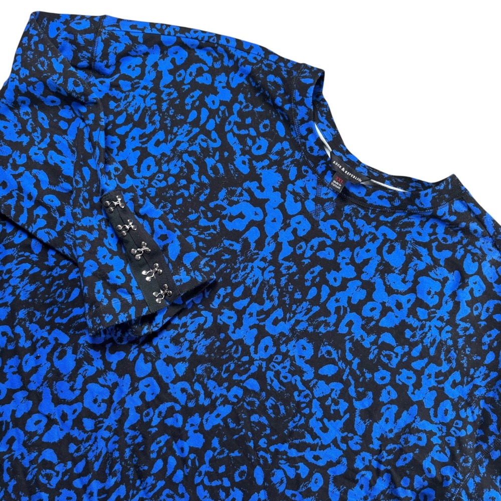 Rock & Republic Womens‎ XXL Blue Leopard Sweatshirt Rocker Grunge Edgy Punk Boxy